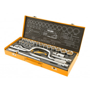 Socket Set 24Pc 10-32mm 1/2\" In Metal Case Indust.