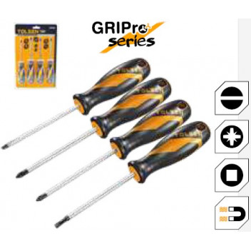 Screwdriver Set 4 Pc (6.5x100, PZ1x100, PZ2x100, S2x100) TOLSEN